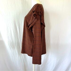 Time & Tru Burnt Orange and Navy Blue Striped Women's Ruffle Sleeve Top Size XL